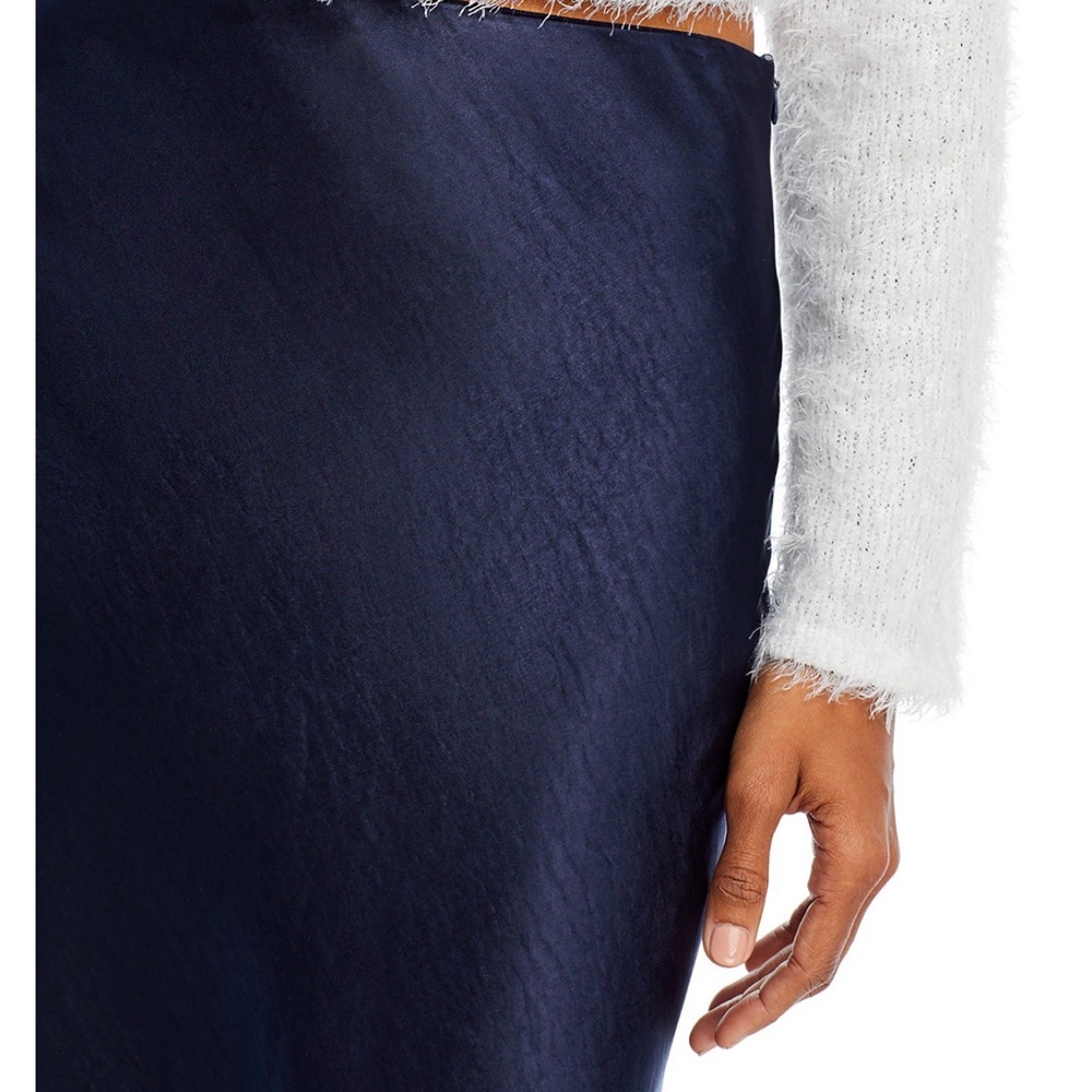 Aqua Navy Satin Bias-Cut Midi Skirt - Picture 3 of 4